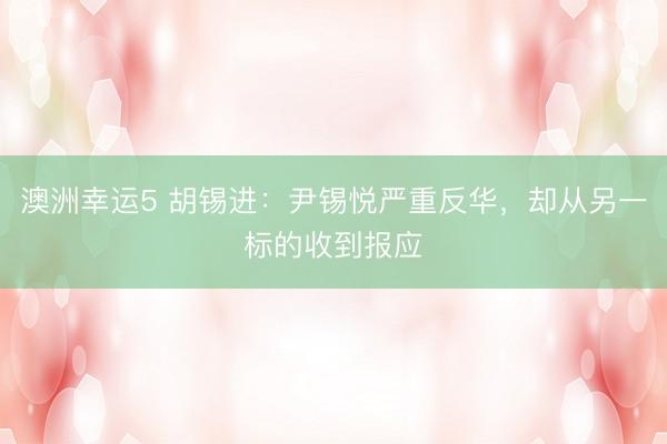 澳洲幸運5 胡錫進：尹錫悅嚴重反華，卻從另一標的收到報應